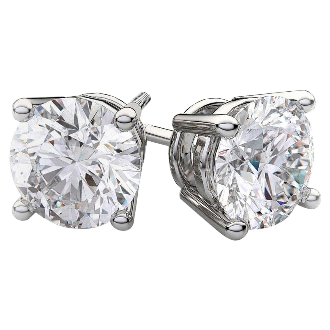 Beauvince GIA H VVS1 Certified 2.00 Carat Round Solitaire Diamond Studs