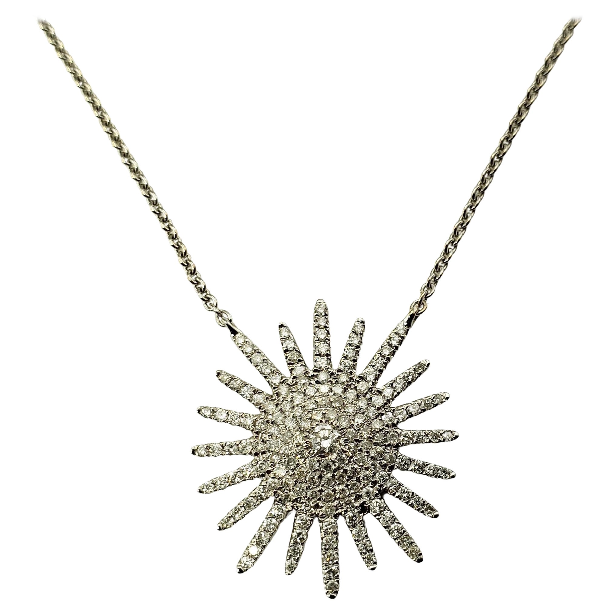 18 Karat White Gold and Diamond Starburst Necklace For Sale