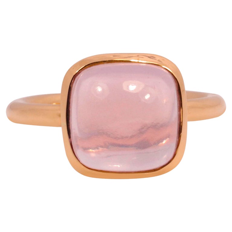 Bague En Or Rose 18 Carats Sertie D'une Pierre Rose - Taille 56, Très Bon état