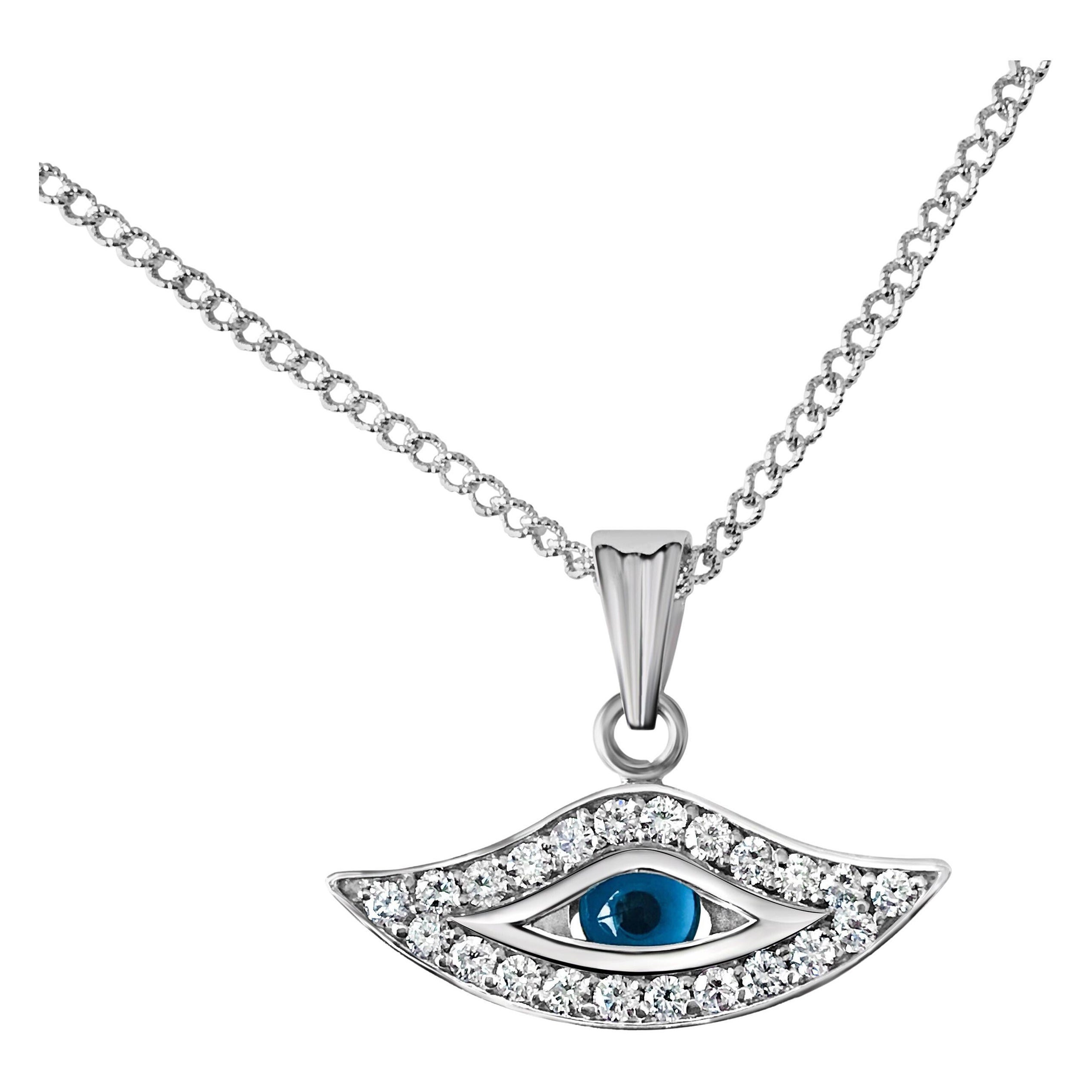 Diamond and Turquoise 18k White Gold Evil Eye Pendant Necklace at 1stDibs