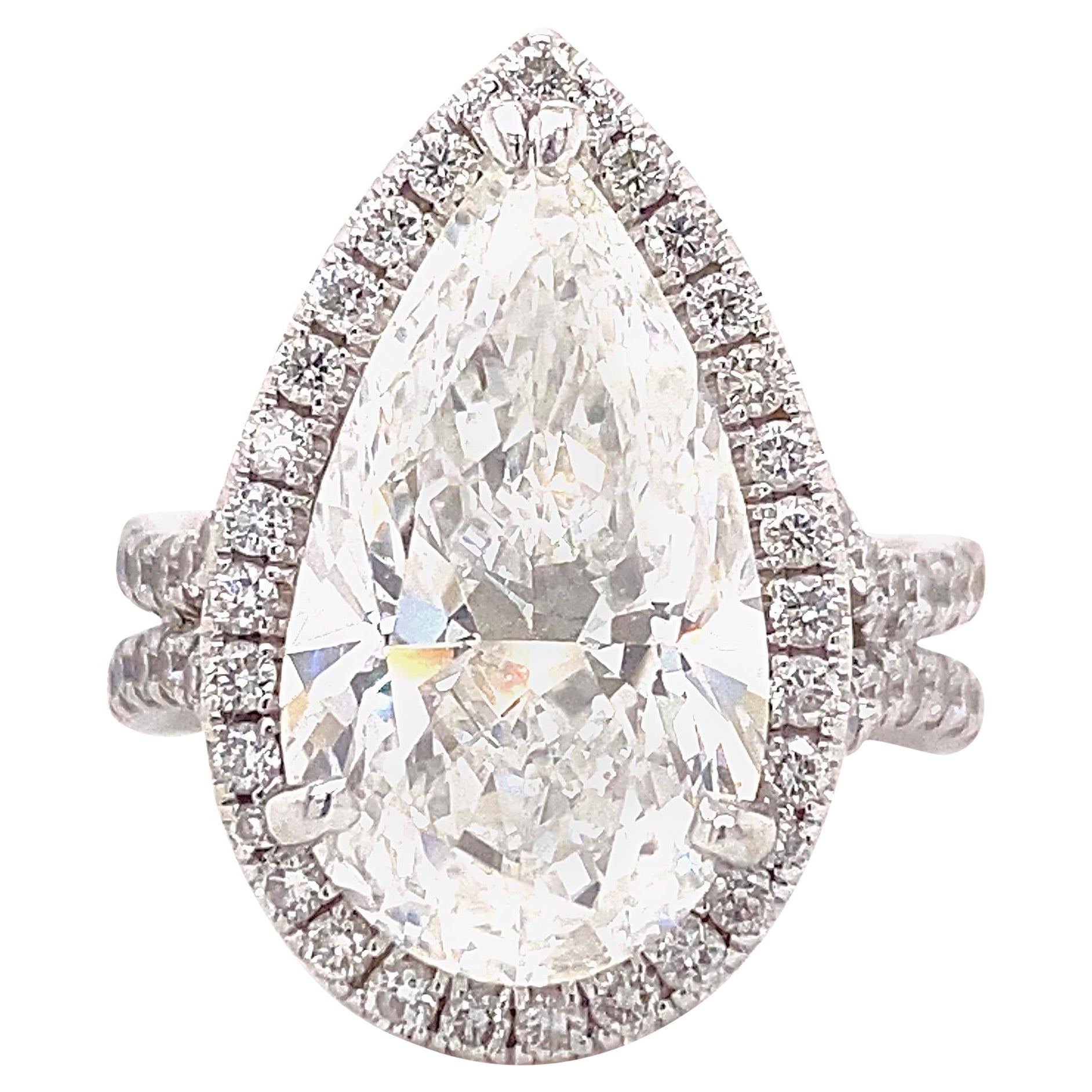 UNEEK Bague de fiançailles en or blanc 14 carats avec halo personnalisé de diamants en forme de poire de 5,90 carats poids total