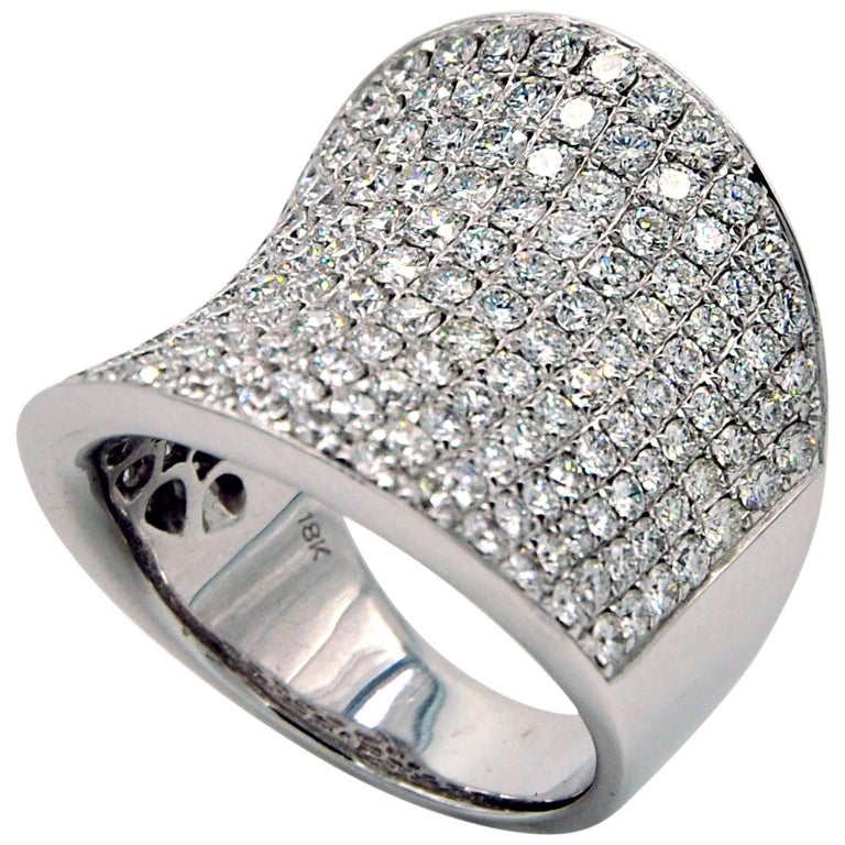 Wide Concave Diamond Ring, Pave Set at 1stDibs wide pave ring, wide