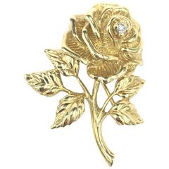 Tiffany & Co. Diamond Gold Rose Brooch Pin