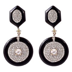 17.49 Carats Diamond, Rose-Cut Diamond, and Black Onyx Drop Earrings