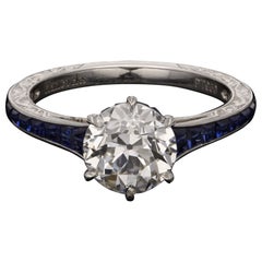 Hancocks 1.75 Old European Brilliant Cut Diamond Ring Calibre-Cut Sapphire Band