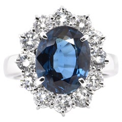 5.96 Carat Natural Sapphire and Diamond Cocktail Ring Set in Platinum