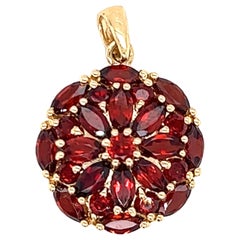 Marquise Cut Natural Garnet Cluster Pendant in 10K Yellow Gold