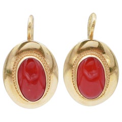 Coral, 18 Karat Yellow Gold Earrings