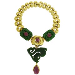 David Webb Jadeite Ruby Gold Necklace Brooch Combination 