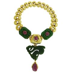 David Webb Jadeite Ruby Gold Necklace Brooch Combination 9