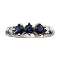 10 Karat White Gold Natural Sapphire and Diamond Ring