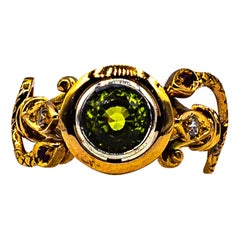 Vintage Art Nouveau Style White Diamond Peridot Ruby Yellow Gold Cocktail Ring