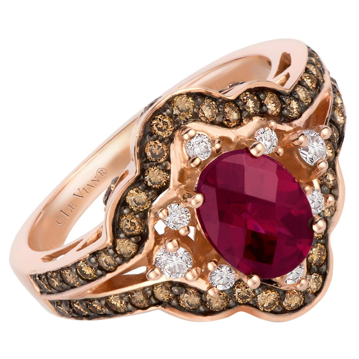 Levian Red Rhodolite and Diamond Ring in 14K Rose Gold For Sale
