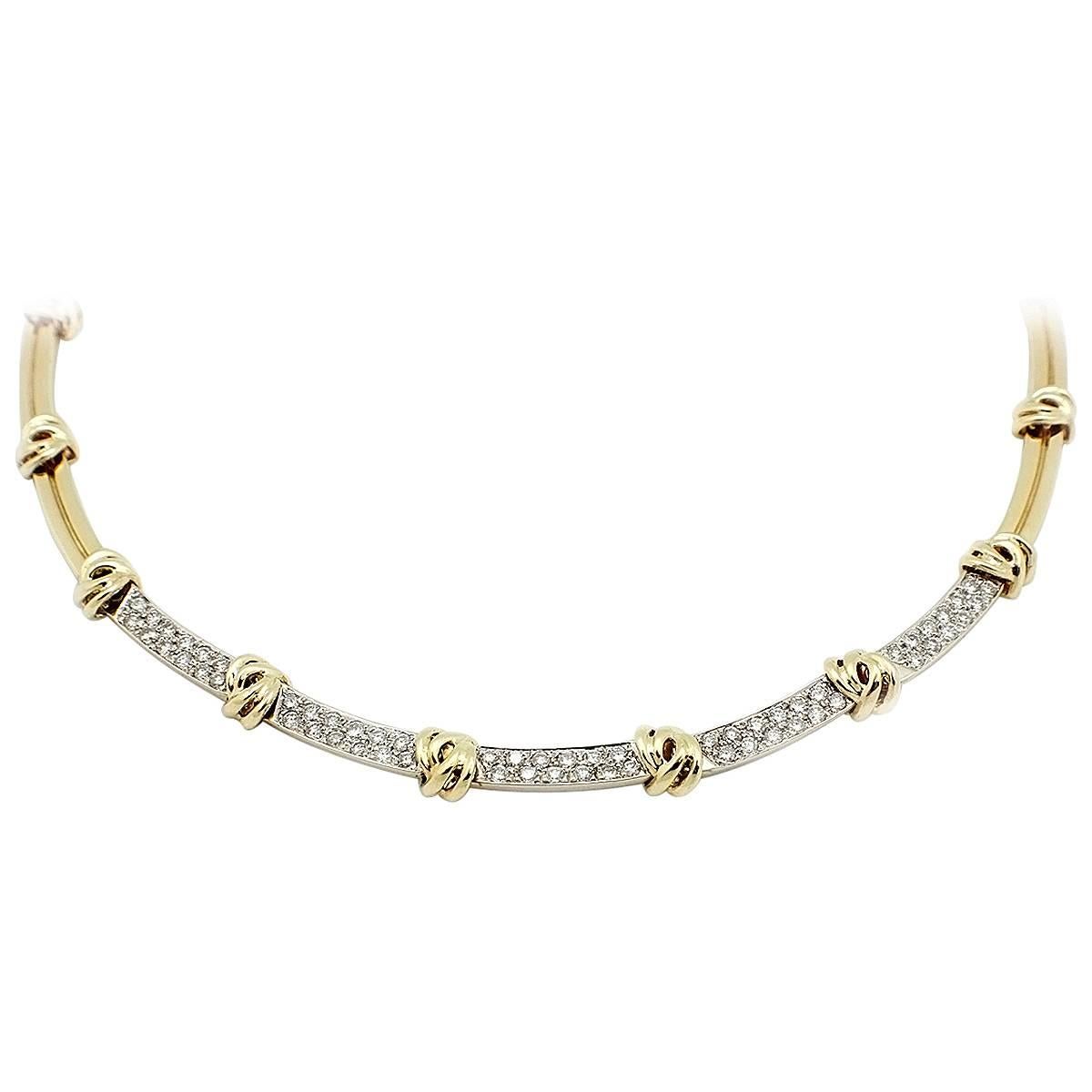 Tiffany & Co. Diamond Gold Love Knot Link Necklace For Sale