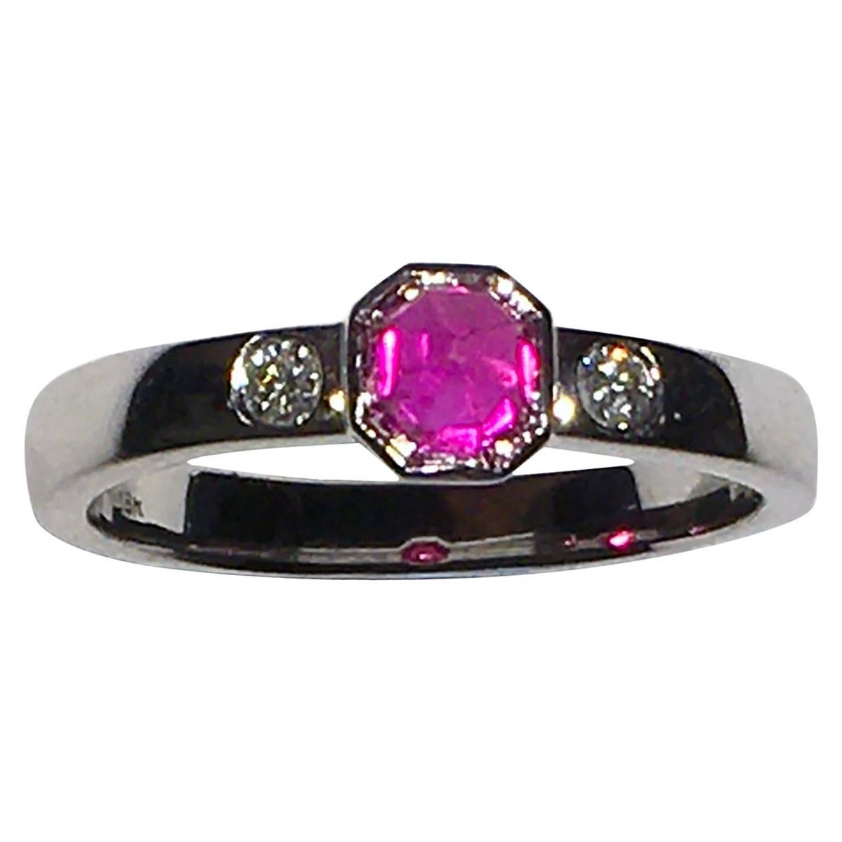Pink Sapphire & Diamond Ring in 18kt White Gold