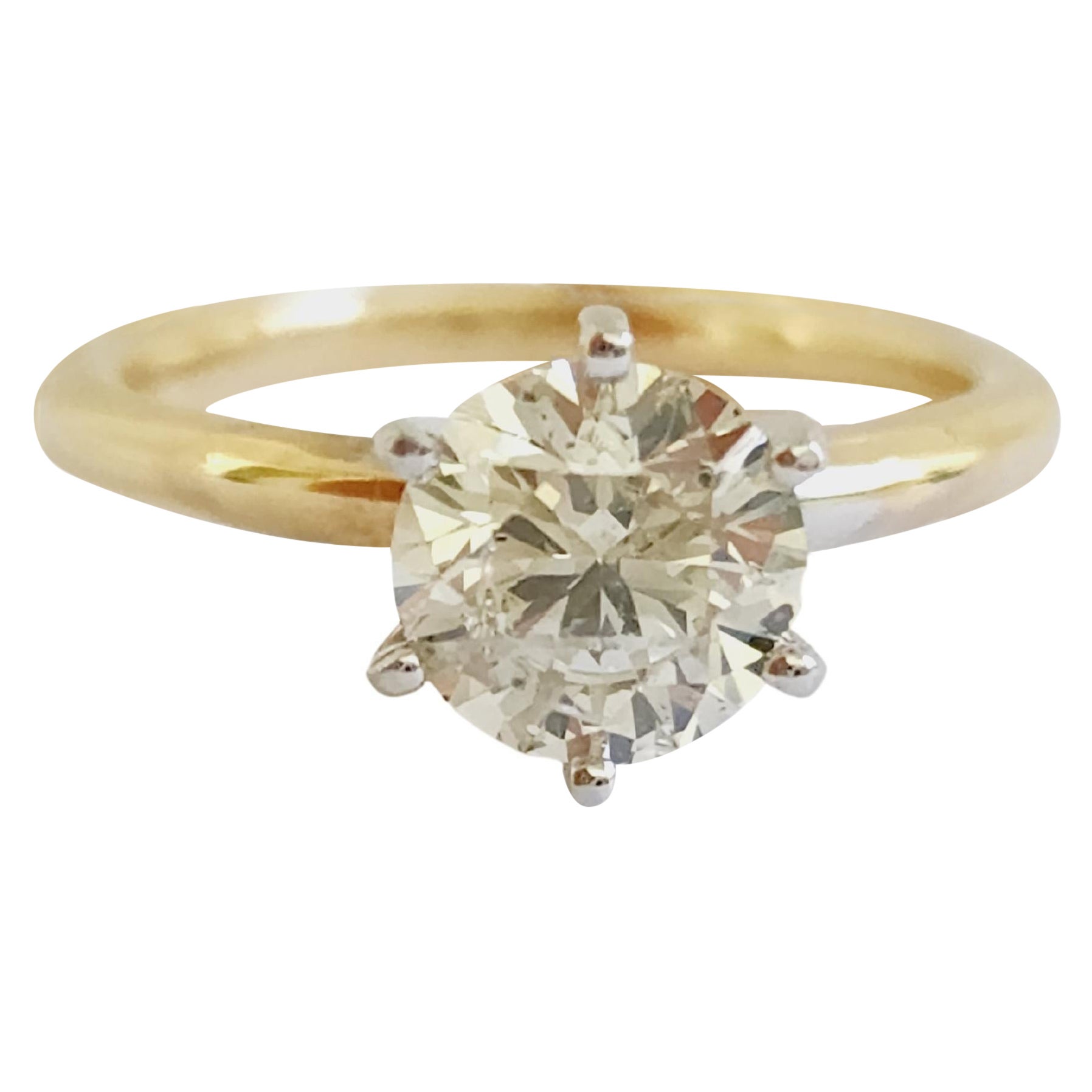 1.29 Carat Round Cut Natural Diamond 14 Karat Yellow Gold Solitaire Ring For Sale