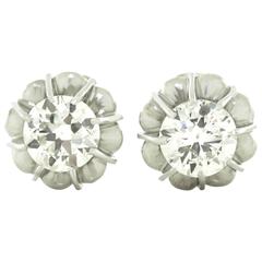 Art Deco Platinum Over Gold Diamond Stud Earrings