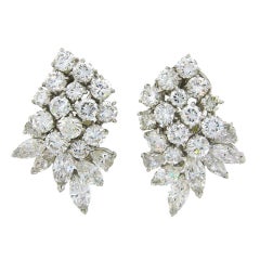 Retro Cluster Earrings Diamond Platinum