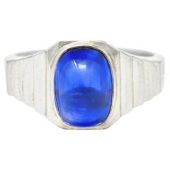 Art Deco 5.15 Carats Sapphire Cabochon 18 Karat White Gold Ring