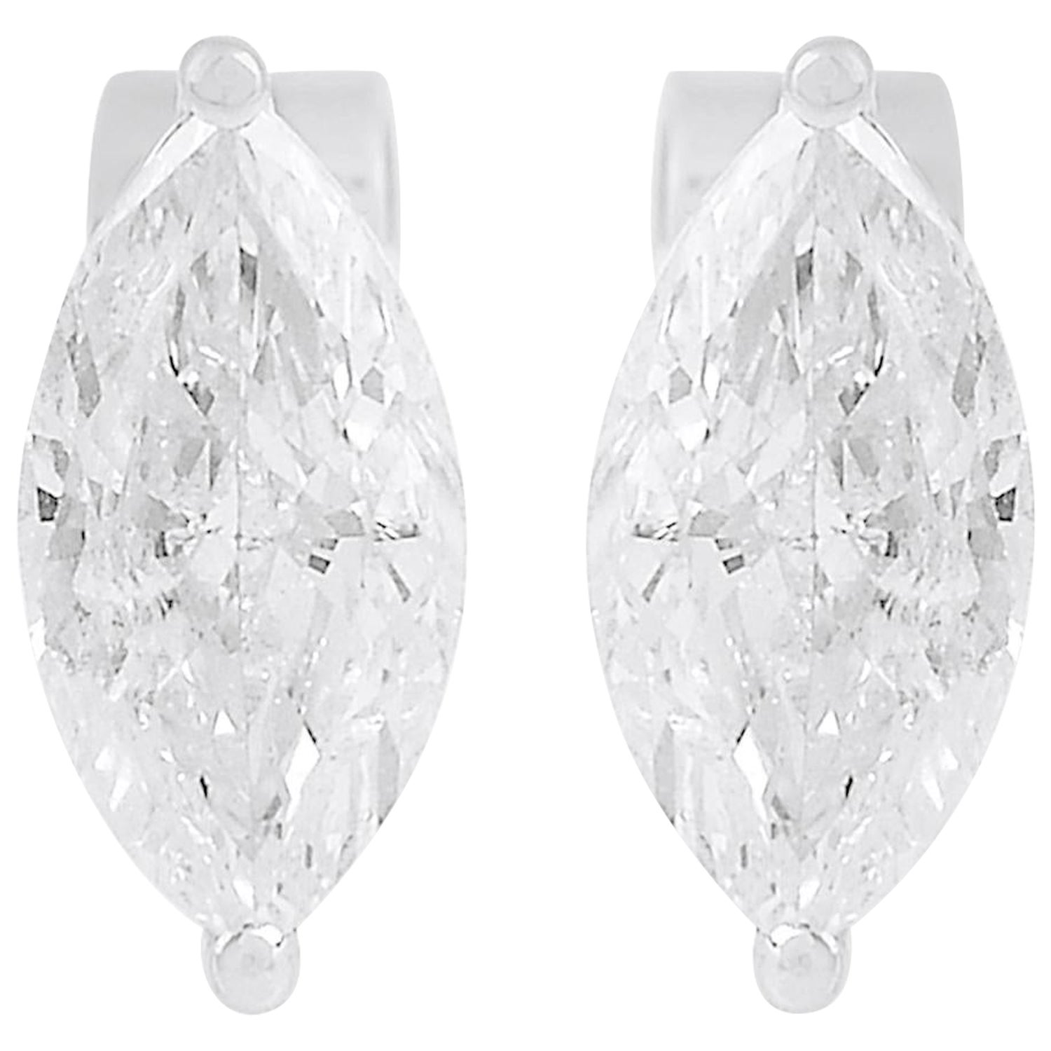 1.2 Carat SI/HI Marquise Shape Diamond Stud Earrings 18 Karat White Gold Jewelry For Sale