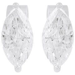 Clous d'oreilles en or blanc 18 carats avec diamants de 1,2 carat SI/HI de forme marquise