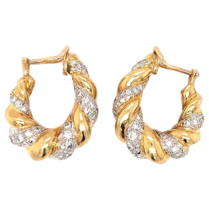 Diamond Hoop Gold Earrings, circa 1970s