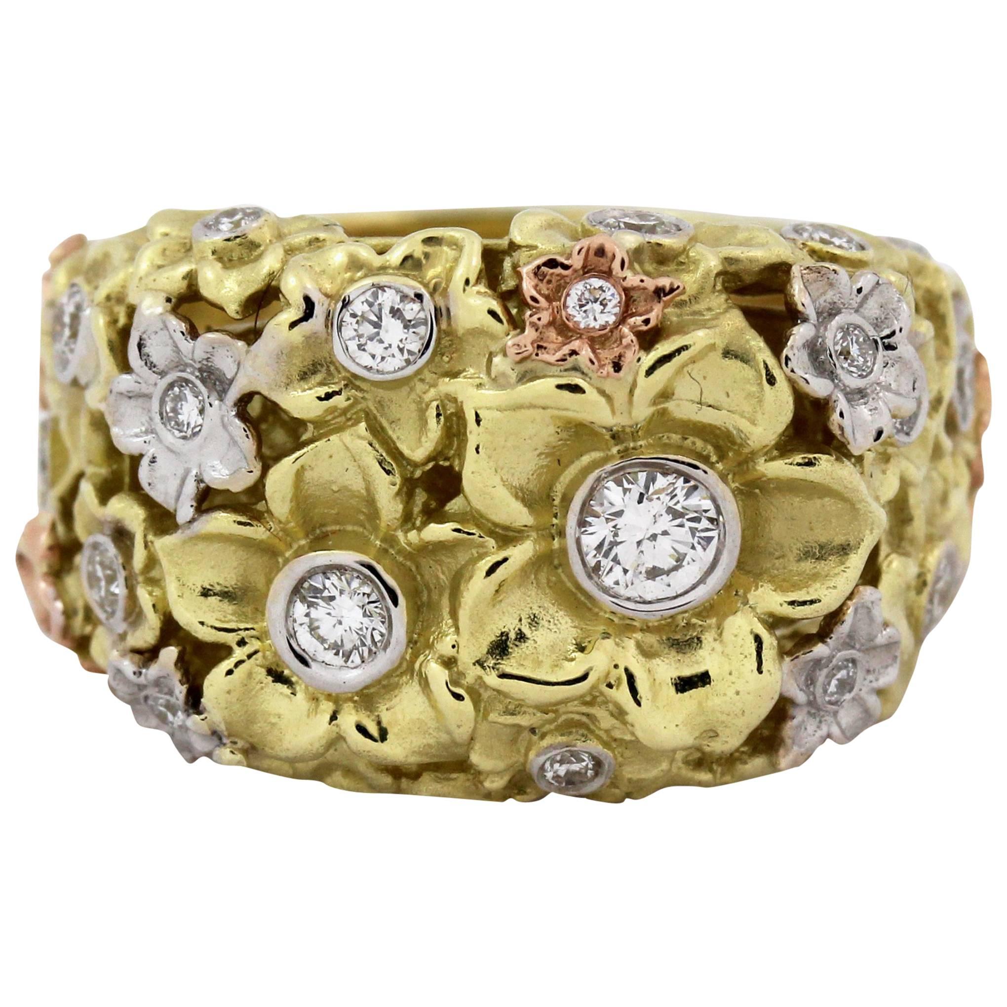 Stambolian Diamond Three-Color Gold Flower Ring