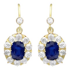Antique 2.22 Ct Sapphire and 1.20 Ct Diamond 15 Carat Yellow Gold Drop Earrings