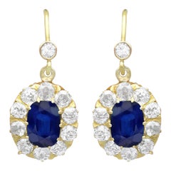 Antique 2.22 Ct Sapphire and 1.20 Ct Diamond 15 Carat Yellow Gold Drop Earrings