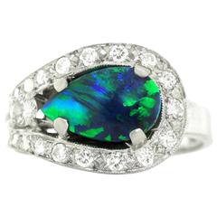 Contemporary Motif Diamond Opal and Gold Ring