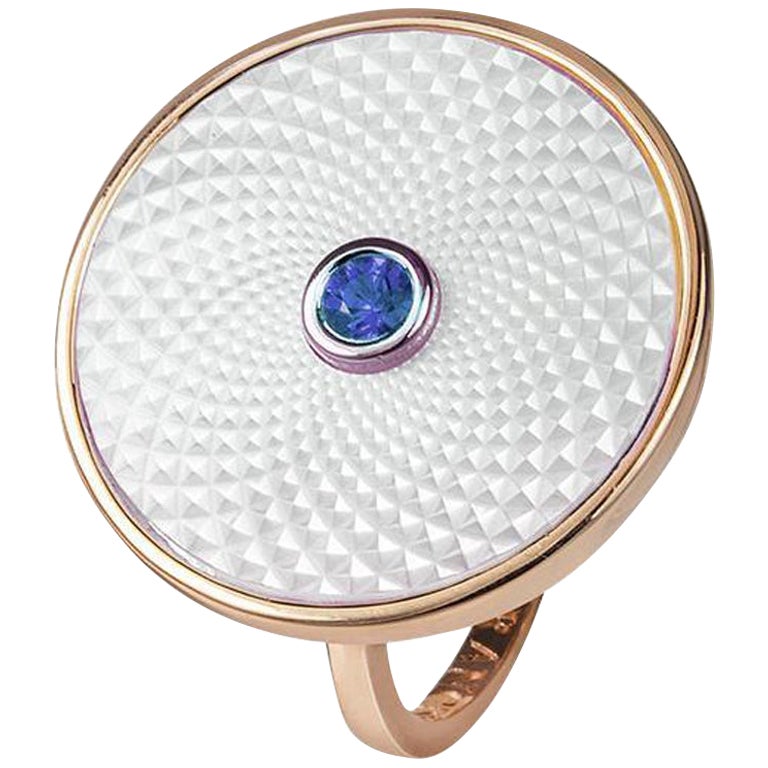 Deakin & Francis Sterling Silver White Mother-of-Pearl Ring with Blue Sapphire