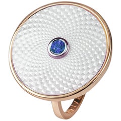 Used Deakin & Francis Sterling Silver White Mother-of-Pearl Ring with Blue Sapphire