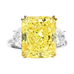 GIA Certifed 5.51 Carat Fancy Yellow Long Radiant Cut Diamond Ring