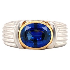 Vintage Sapphire Platinum and Yellow Gold Ring, circa 1990s