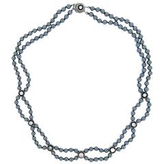 Hematite Bead and Diamond Necklace