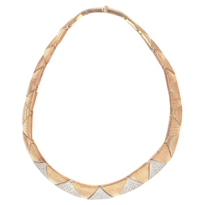 Diamond 18k Yellow Gold Collar Necklace, circa 1970s