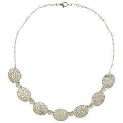 Buccellati Filidoro Silver Openwork Floral Oval Station Necklace