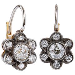  Georgian Style Old European Cut Diamond Lever-Back Earrings