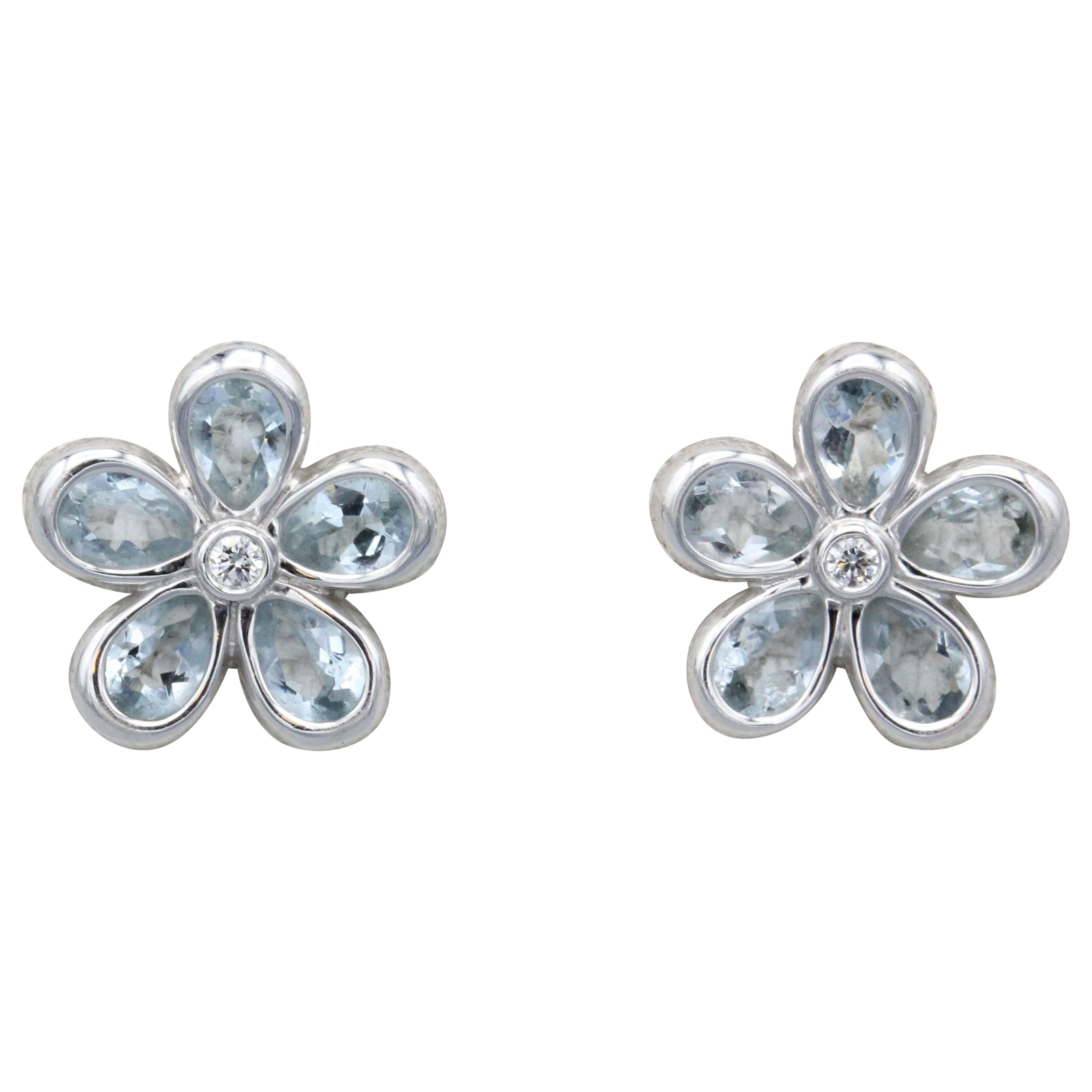 Tiffany & Co. Aquamarine Diamond 18 Karat White Gold Flower Earrings