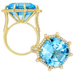 Bague Goshwara octogonale en topaze bleue et diamants
