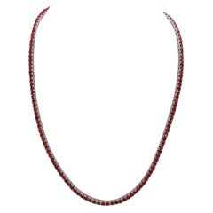 14.40 Carats Ruby Tennis Necklace 14 Karat White Gold