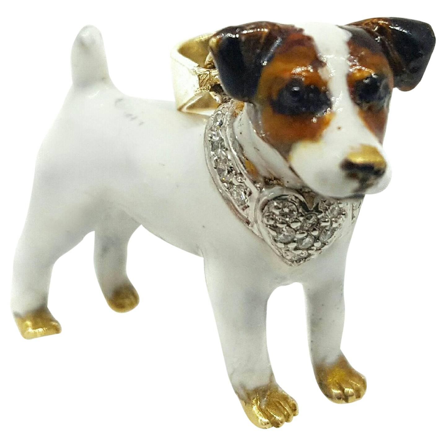 Enamel Diamond Gold Terrier Pendant