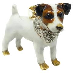 Vintage Enamel Diamond Gold Terrier Pendant