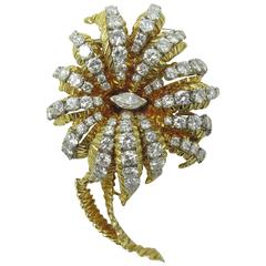 1960s Gorgeous Diamond Gold Flower Brooch