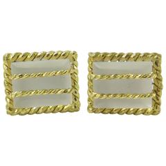 1980s David Webb Frosted Rock Crystal Gold Cufflinks