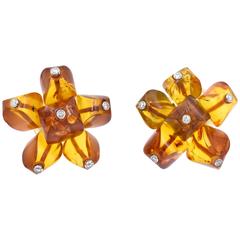 Vintage Aletto Brothers Amber Diamond Gold Earrings
