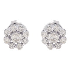 0.36Ct SI Clarity HI Color Pave Diamond Stud 10 Karat White Gold Flower Earrings