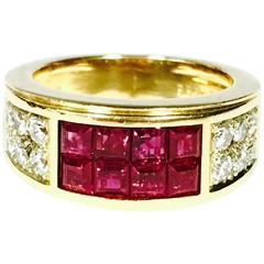 Cartier Invisibly Set Ruby Diamond Gold Band Ring