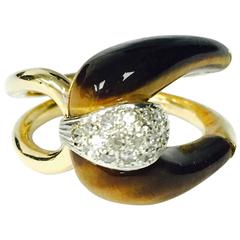 Tiger's Eye Diamond Gold Buckle Ring 5