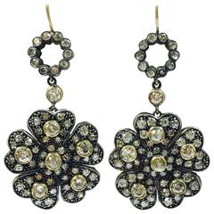 Large 6 Carat Diamonds Flower Dangle Earrings